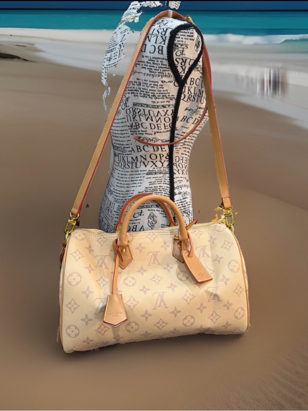 Luxury Beige Monogram Satchel Handbag
